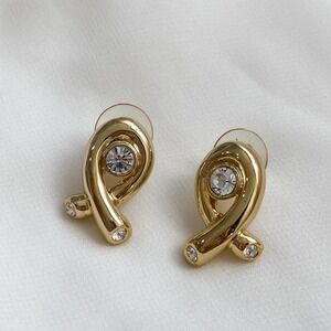 VTG Gold Ribbon Loop Diamond Earrings